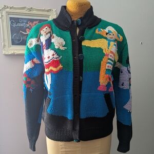 Vintage Berek Around The World Sweater size Small 1989 Bold Unique Cardigan Knit